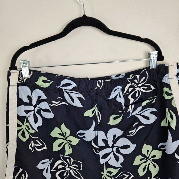 Nautica Mens Size M Floral Tropical Swim Trunks Navy & Green Mesh Lining Beach - Picture 4 of 11